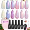 Beetles Pearl Gel Nail Polish, 6 Colors Shimmer Pearl White Pink Purple Mermaid Nail Drawing Gel Polish Soak Off Uv Led Gel Polish Swirl Shell Thread Effect DIY Manicure Gift for Girls Women