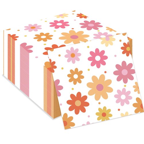 60 PCS Daisy Paper Napkins Groovy Daisy Boho Dinner Napkins Disposable Daisy Flower Decorative Party Napkin for Baby Shower Birthday Wedding Seasonal Holiday Party Supplies