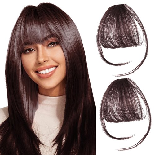 2PCS Hair Clip in Bangs, Curved Bangs Hair Clip Wispy Bangs with Temples Hairpieces,Bangs Clip in Hair Extensions Air Fringe Bangs Hair Extension Clips on Bangs for Women Girls - Dark Brown