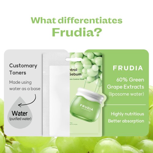 FRUDIA WELCOS Green Grape Pore Control Mask | Pore Face Mask Sheet w/GG Extract, Tannin Pore Complex & Anti Sebum P | Korean Sheet Mask Skincare | Pore Minimizer Facial Masks (Pack of 10)