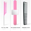 9 Pcs Hair Parting Comb Rat Tail Comb Set- 2 Pieces Braiding Comb Styling Comb 1 Fine and Wide Tooth Comb and Magnetic Wrist Sewing Pincushion Pin Cushion Holder with 5 Alligator Hair Clip (Pink)