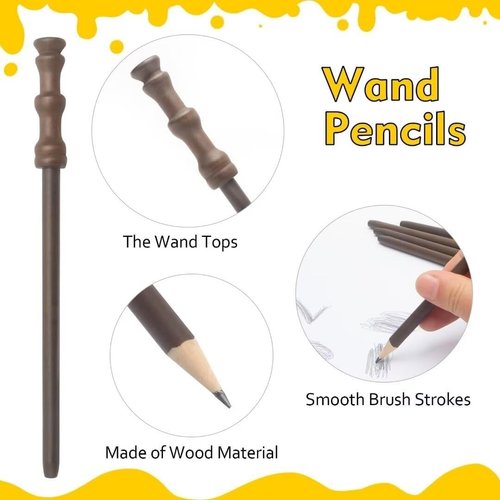 Wizard Theme Party Favors - Wand Pencils, Wizard Glasses with Round Frame No Lenses for Kid Student Magic Birthday Gift, School Party Supplies ,Halloween Decor,12pcs each