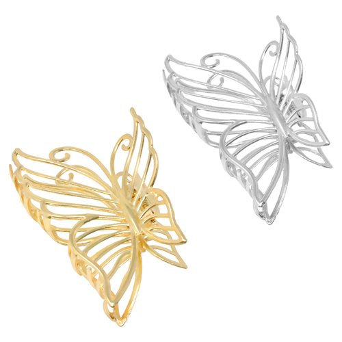 Honbay 2PCS Butterfly Hair Clips Metal Non Slip Butterfly Hair Claw Clips Decorative Hair Clamps for Women Thin and Thick Hair Headwear (Gold and Silver)