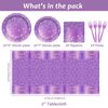 98 Pieces Purple Silver Birthday Party Decorations Purple Birthday Party Tablecloths Touchdown Happy Birthday Party Tableware Sets for Girls Women Silver Glitter Birthday Party Supplies
