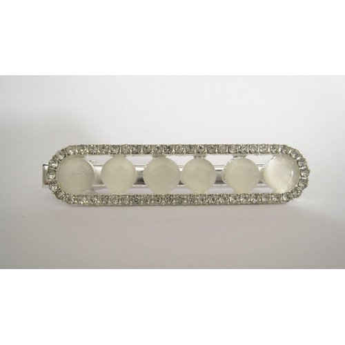 Generic Silver oval pearly white bead crystal alligator hair clip for fine thin hair