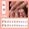 Vezocim Press on Nails Coffin Short Length, 24Pcs Full Cover Reusable Glossy Fake Nails with Glue, Artificial Fingernails Square False Nails with Designs, Glue Stick on Nails with Charm(Rainbow)