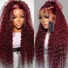 HENGROSE 99j Burgundy Deep Wave Lace Front Wigs Human Hair 13x5 Hd Transparent Lace Frontal Wigs Human Hair for Black Women 150 Density Pre Plucked with Baby Hair 24 Inch