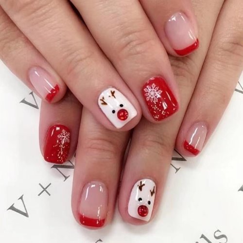 6 Packs (144 Pcs) Christmas Press on Nails Square, Red Press on Nails Short, Medium Press on Nails, Snowflake False Nails, Glue on Nails, Red Fake Nails for Women, Stick on Nails 12 Sizes-6 styles