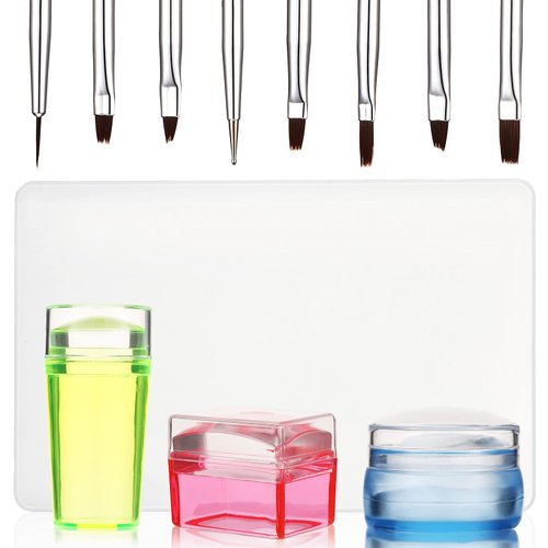 14 Pieces Clear French Tip Nail Stamp with Nail Art Brushes, Silicone Jelly Clear Stamper for Nai...