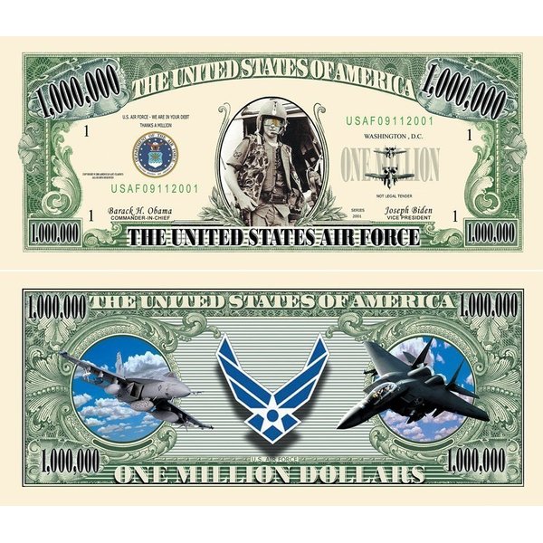 100 US Air Force Commemorative Million Dollar Bills with Bonus “Thanks a Million” Gift Card Set