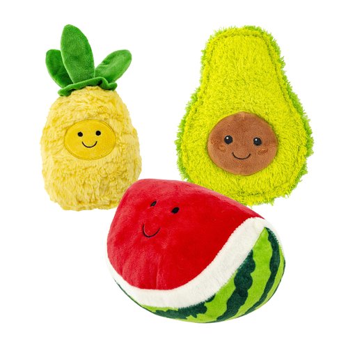 Giftable World 7 Inch Plush Pet Toy 3 Assorted Fruits with Squeakers Dog Chew Toy