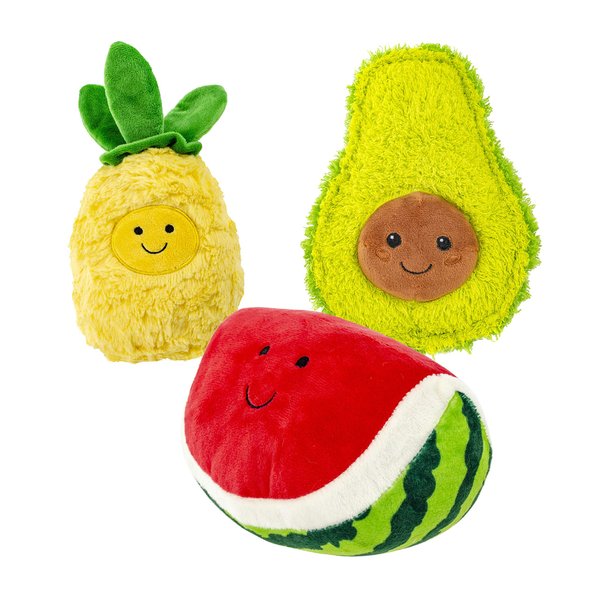 Giftable World 7 Inch Plush Pet Toy 3 Assorted Fruits with Squeakers Dog Chew Toy