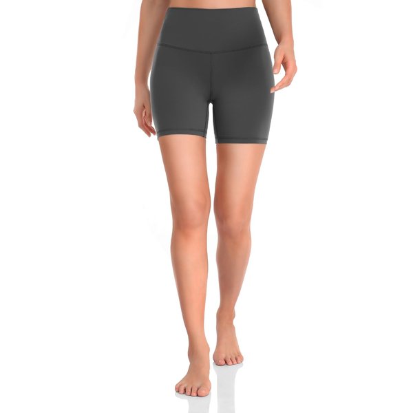 HeyNuts Women's Workout Pro Biker Short, High Waisted Tummy Control Athletic Running Spandex Yoga Shorts 6'' Graphite Grey XL(14)