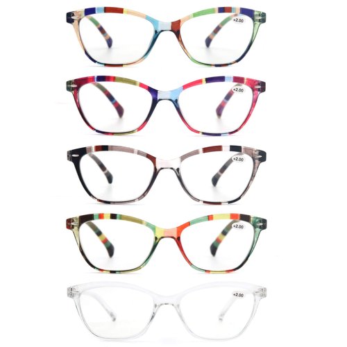 MODFANS Womens Reading Glasses Women 5 Pack Fashion Ladies Readers Comfort Spring Hinge Lightweight cateye Frame with Pouch 2.5