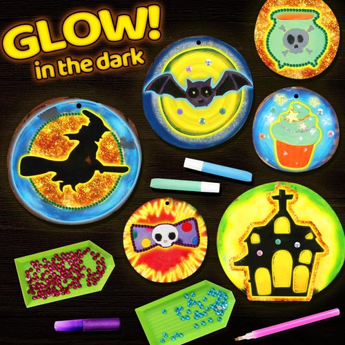 OCHIDO Halloween Wooden Painting Craft Kits for Kids,Halloween Crafts for Kids Party Favors,Glow in The Dark Painting Kit for Kids Ages 6-12,Halloween Decorations