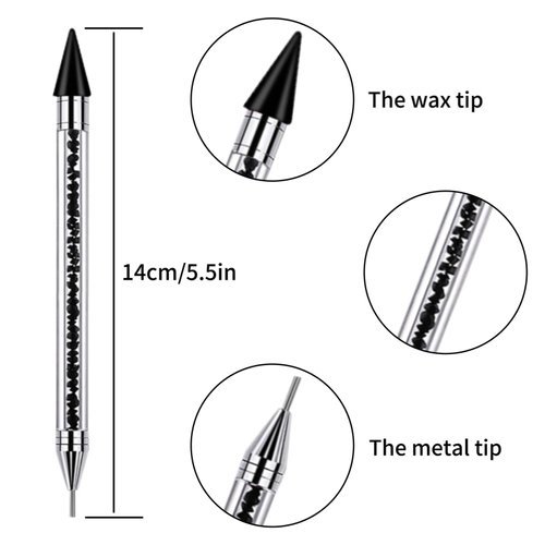 2 Pieces Rhinestone Picker Tool with 2 Pieces Tweezers, Wax Pencil for Rhinestones, Dual-Ended Nail Dotting Tool, Rhinestone Applicator Tool for DIY Nail Art (Black, White)