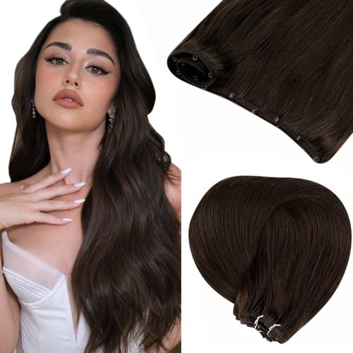 Micro Beaded Weft Extensions Brown LaaVoo Beaded in Weft Remy Extensions Dark Brown Easy Weft Micro Ring Weft Brown Human Hair Extensions Micro Beads Weft Brown Double Weft 12" Width 50g 18"