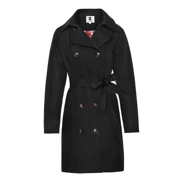 SaphiRose Women's Water-Resistant Trench Coat Double-Breasted Long Peacoat with Removable Hood(Black Small)