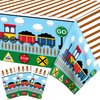 Adirasenotek 3Pcs Freight Train Party Tablecloths,Train 87" Lx51 W Rectangular Plastic Table Covers,Kids' Party Disposable Tablecloths for Decoration,Birthday Party,Baby Showers