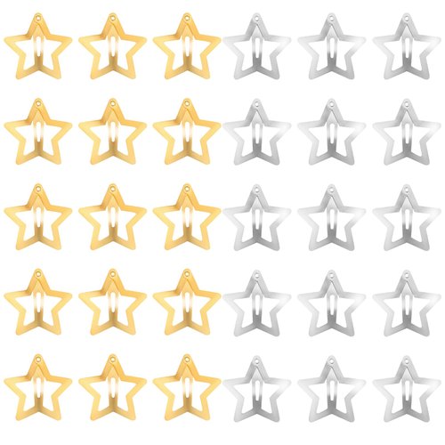Qianyu Star Hair Clips 30 Pcs Silver and Golden Metal Non Slip Snap Star Hair Side Clamps Headdress Accessories small Kawaii Star Shaped Hairpins Cute Hair Barrettes for Kids Girls Women