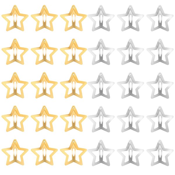 Qianyu Star Hair Clips 30 Pcs Silver and Golden Metal Non Slip Snap Star Hair Side Clamps Headdress Accessories small Kawaii Star Shaped Hairpins Cute Hair Barrettes for Kids Girls Women