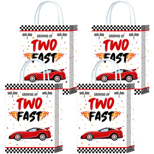 16 Pieces Racing car 2nd Birthday Goodie Bags for 2nd Birthday Party Supplies,Two Fast Gift Snacks Treat Candy Party Favors Bags with Handles for Kids Race Car Theme Birthday Party Decorations