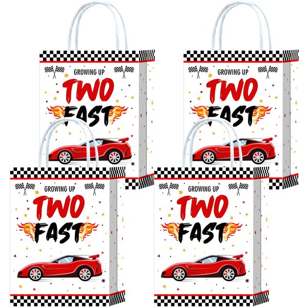 16 Pieces Racing car 2nd Birthday Goodie Bags for 2nd Birthday Party Supplies,Two Fast Gift Snacks Treat Candy Party Favors Bags with Handles for Kids Race Car Theme Birthday Party Decorations