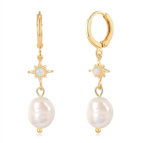 XYJZXY Star Drop Earrings Pearl Drop Dangle Hoop Earrings for Women