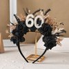 PartyforU 60th Birthday Headband for Women - 60th Birthday Crown Black Happy 60th Birthday Headband for Mom Grandma 60 Year-old Gifts for Her Birthday Party Accessory