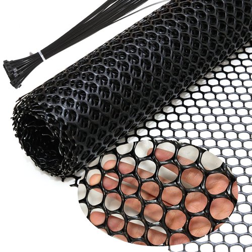 Chicken Wire Fence Mesh, Plastic Hexagonal Fencing for Gardening with Zip Ties, 15.7IN x 10FT Black Poultry Fencing,Garden Netting, Chicken Wire Frame for Crafts, Floral Netting