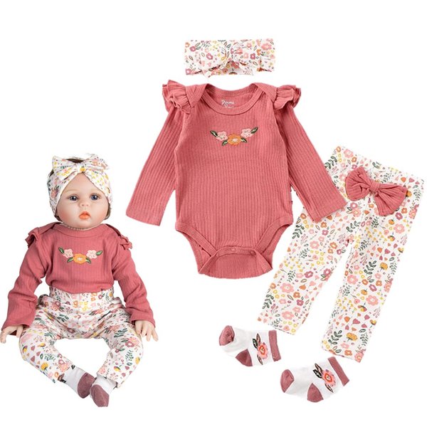 Reborn Baby Doll Clothes 22 inch Girl Outfit Accessories for 20-22 Inch Reborn Doll Baby Girl Doll Clothes 4pcs Set