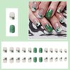 24Pcs St. Patrick's Day Press on Nails Short Square French Tip Fake Nails Green Shamrock Glitter Full Cover Tips Stick on Nails Artificial Nude Acrylic False Nails for Women Manicure Art Accessories