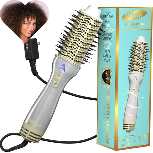 IYASA Oval Blow Dryer Brush, Ionic Hair Dryer Brush for Smooth, Frizz-Defying Hair, 1.5 Inch Barrel, Blowdry Brush for All Hair Types, Blowout Tool, Curling Dryer, Volumizer Hair Dryer Brush - White