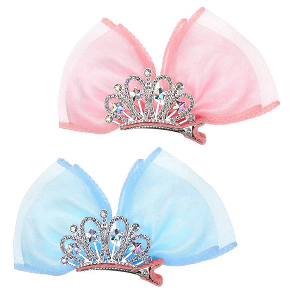 Princess Hair Accessories Set: Sparkly Mini Bows, Diamond Crown Pins, Ribbon Clips, and Metal Snap Barrettes for Girls' Birthday Hairstyling
