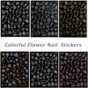 6 Sheets Flower Nail Stickers, 3D Self-Adhesive Hibiscus Nail Decals White Pink Gold Flowers Nail Art Stickers Summer Nail Design Decoration Nail Tips for Women and Girls DIY Acrylic Nails