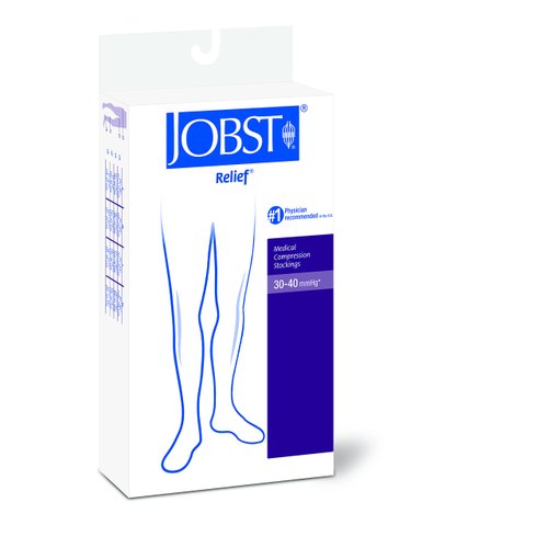 JOBST Relief Thigh High Open Toe Compression Stockings, High Quality, Unisex, Extra Firm Legware with Silicone Band for Easy Donning, Compression Class- 30-44