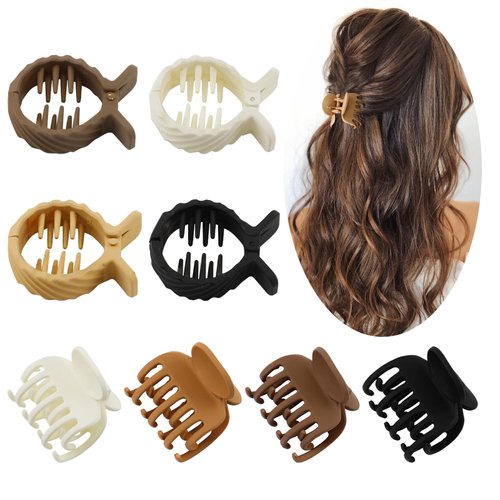 8Pcs Small Claw Clips for Thin/Medium Thick Hair Double Row Teeth Matte Hair Claws Clips Non-slip Strong Hold Grip Jaw Clips for Women and Girls (2 Styles)