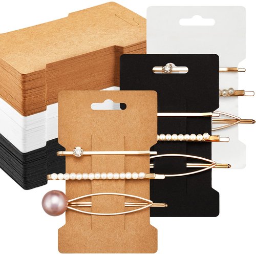 Outus 120 Pieces Hair Clip Display Cards - 6 x 10 cm Kraft Paper Rectangular Card Holders for Hair Bows, Barrettes, and Accessories Organizing in 3 Colors