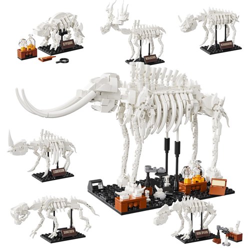 6 in 1 Fossil Building Kit, Compatible with Lego Dinosaur Natural History Museum, 6 Prehistoric Beasts in 1 Mammoth Building Set, Educational STEM Toys Discovery Gifts for Kids Ages 8+, 928 PCS