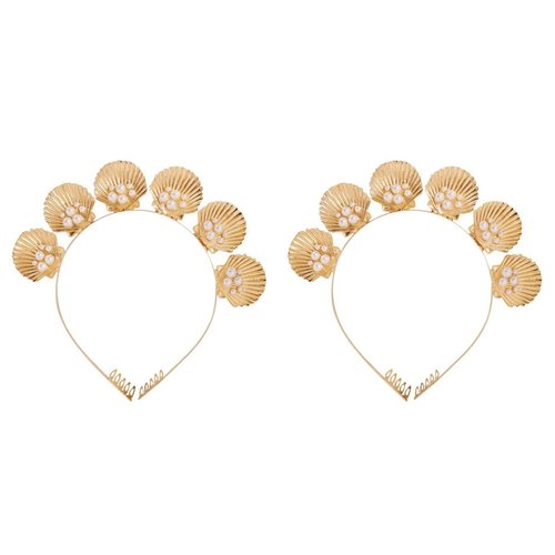 FRCOLOR 2pcs Headband Mediterranean Hair Band Greek Headpiece Birthday Crown for Girls Wedding Hair Band Gold Decor Pearl Hair Ribbons Seashell Hairband The Mediterranean Decorate Seaside