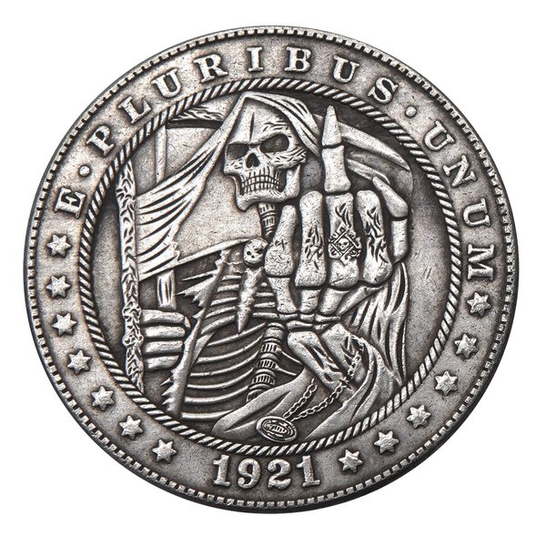 Hobo Coin Collection Challenge Coin E Pluribus Unum Art Vagrant Coins Collectible Commemorative Coin Antique Silver Plated Lucky Gift (Skull Finger-01)