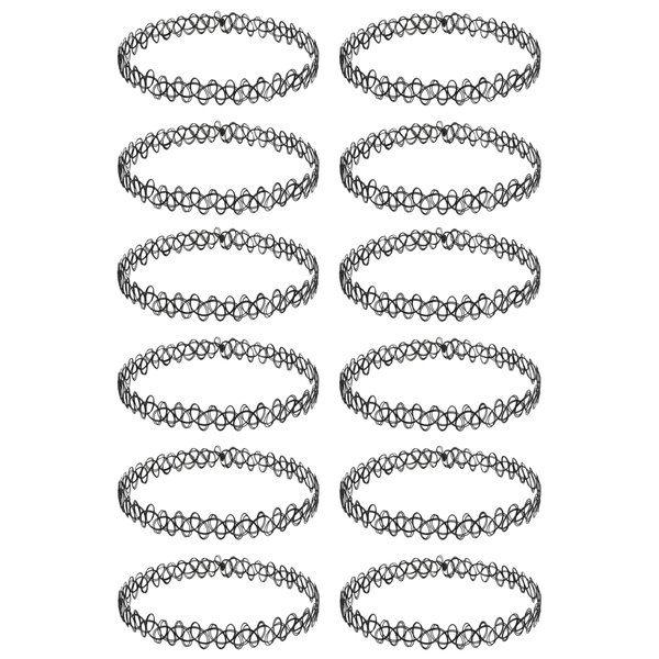 BodyJ4You 12PC Tattoo Choker Necklace Set - 90s Accessories Old School 2000s Jewelry - Gothic Black Henna - One Size Women Teen Girl - Stretchy Collar Necklace