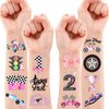100 PCS Pink Race Car Temporary Tattoos Birthday Party Decorations Supplies Favors Pink Two Fast One 1st Hot Pink Checkered Decor Stickers Gifts For Game Boys Girls Classroom School Prizes Reward