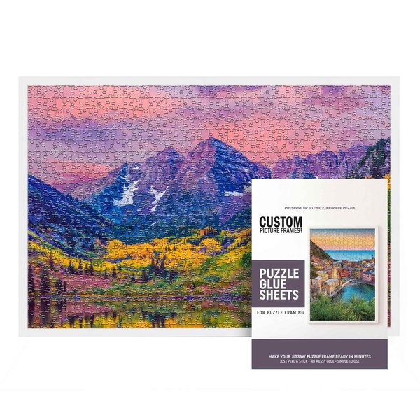 19.75x26.75 Frame Puzzle Kit with Glue Sheets | White Mid Century Picture Frame | Real Wood with UV Resistant Acrylic Front | Made to Preserve and Display Puzzles Measuring 19.75x26.75 Inches