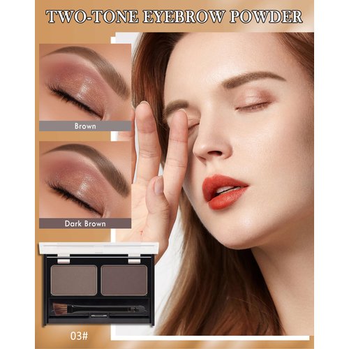 Eyebrow Powder Kit-Waterproof Long Lasting Two Colors Brow Powder Tinted Palette, Brown/Dark Brown Brow Filler Defined&Sculpt Natural Eyebrow Contour Makeup for Sparse Brow with Brow Brush &Razor-03