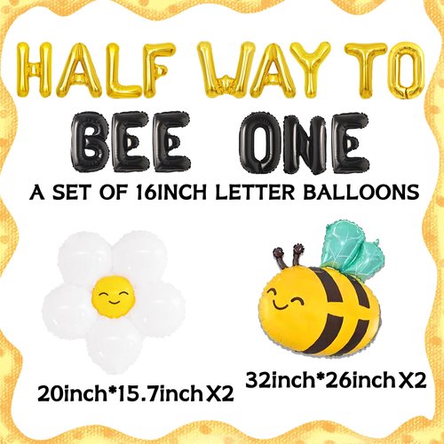 JeVenis Half way to Bee One Decoration Bee Half Birthday Decoration Half Way To One Decoration Half Birthday Decoration Half Birthday Balloons Half Birthday Party Supplies