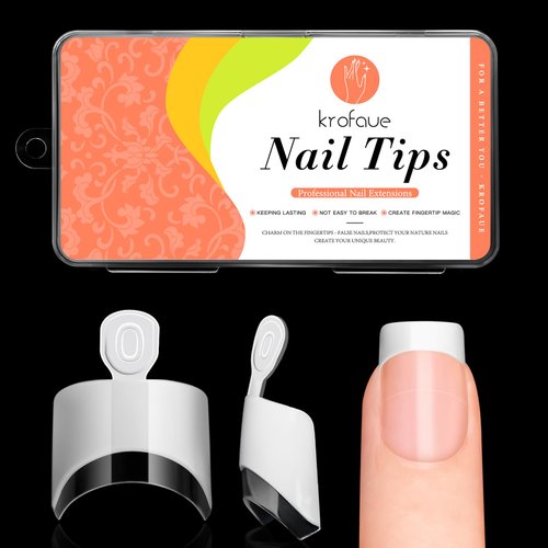 krofaue French Nail Tips - 120PCS Square Fake Nails Half Cover Acrylic Nail Tips 12 Sizes Clear Nail Tips with Handles White French Tip Press on Nails for Nails Extension Art Home and DIY Nail Salon