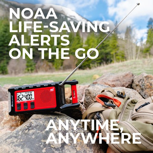 Midland - ER310PRO, Portable Emergency Bluetooth Weather AM/FM Radio with 10,000 mAh Power Bank - Multiple Power Sources, SOS Flashlight, Ultrasonic Rescue Dog Siren, & NOAA Weather (Red/Black)