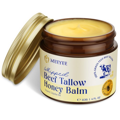 MEEYEE ㅤ Beef Tallow Honey Balm for Skin: Grass fed beef tallow moisturizer for face and body 4 Fl Oz