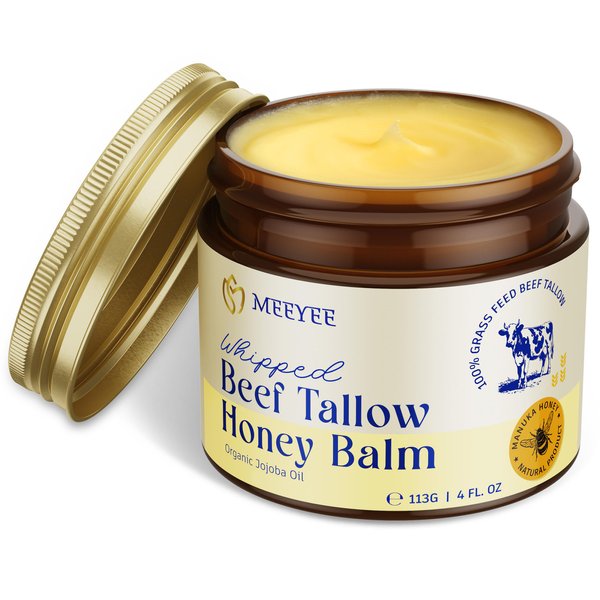 MEEYEE ㅤ Beef Tallow Honey Balm for Skin: Grass fed beef tallow moisturizer for face and body 4 Fl Oz